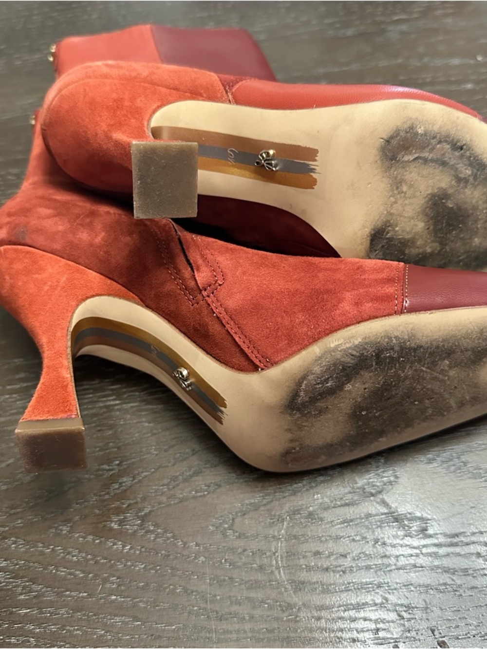 Sam Edelman Patchwork Rust & Brick Red Ankle Boots - Picture 4 of 4